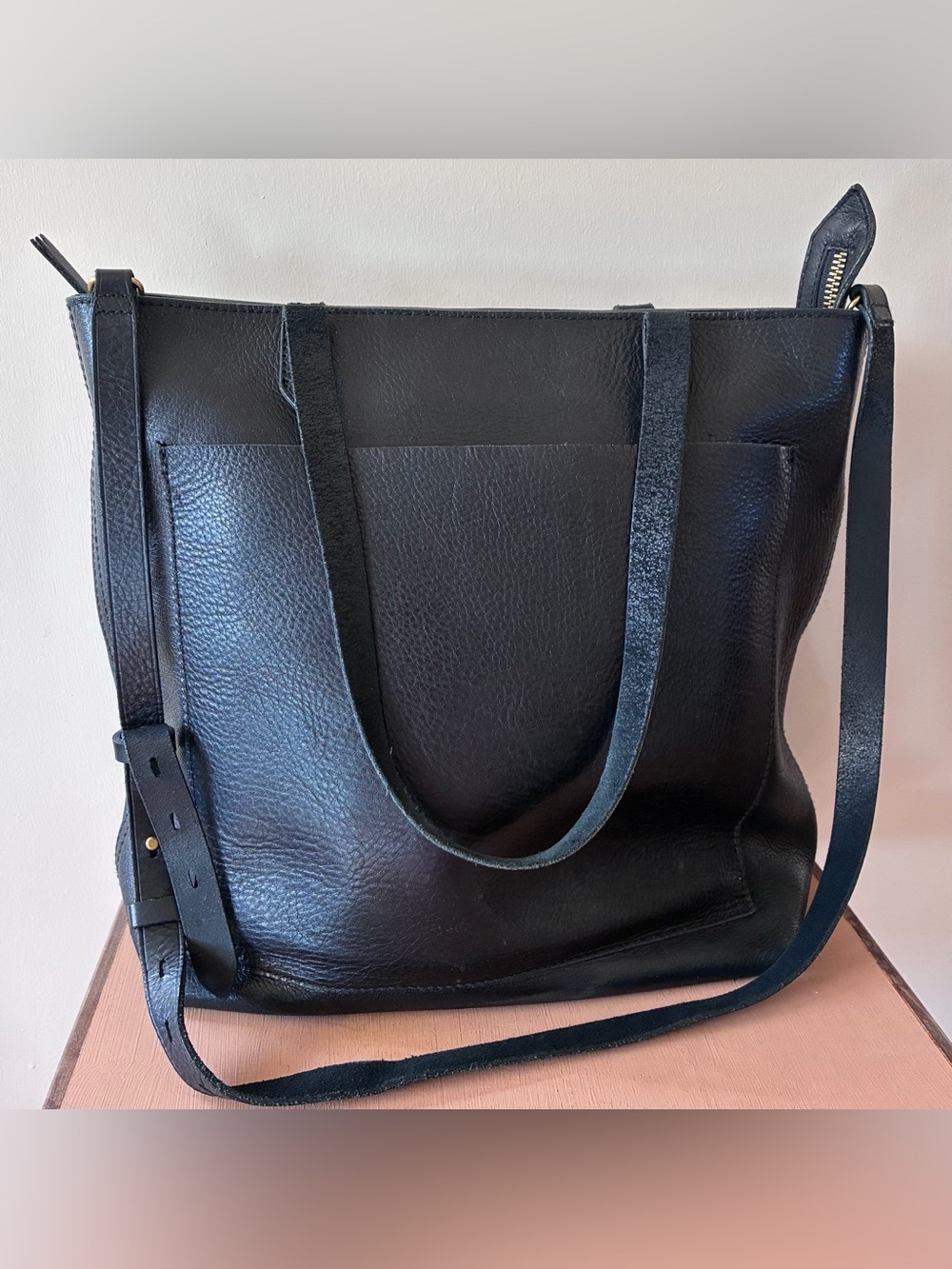 Madewell Black Leather Zip Satchel Crossbody